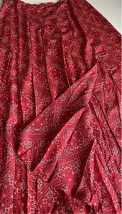 RIXO Georgia A Line Red Print Silk Midi Skirt Size L 14 12