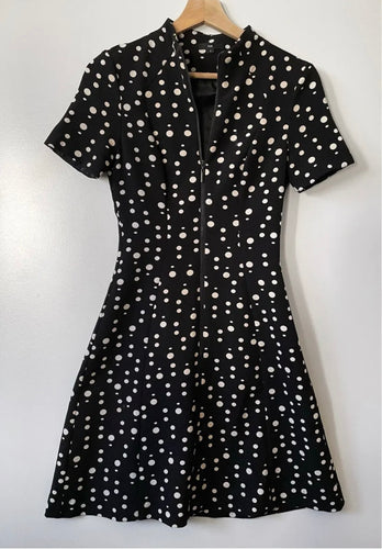 CUE Zip Front Polka Dot Fit & Flare A Line Dress Size 6