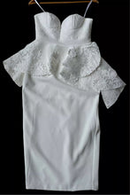 Load image into Gallery viewer, SHEIKE White Strapless Corset Lace Peplum Pencil Dress Size 8