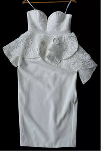 SHEIKE White Strapless Corset Lace Peplum Pencil Dress Size 8