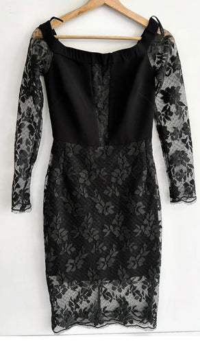 BEC & BRIDGE Black Lace Long Sleeve Midi Dress Size 8
