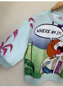 MOSCHINO Where Am I Printed Cartoon Vintage Look Crop Sweater Size UK AU 10 NEW