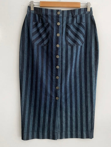 CUE Striped Button Front Denim Skirt Size 10 NEW