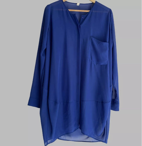 KJ KIRRILY JOHNSTON Royal Blue Oversized Blouse Top Tunic Dress Size 3 12 14