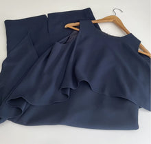 Load image into Gallery viewer, CARLA ZAMPATTI Navy Blue Waterfall Cape Dress Size 8 10
