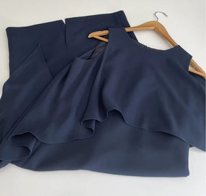 CARLA ZAMPATTI Navy Blue Waterfall Cape Dress Size 8 10