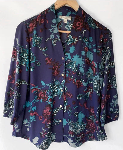 (Preloved) DANA BUCHMAN beautiful Button Front Blouse Shirt Top Size M 10-12 AU