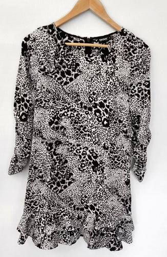 (Preloved) DKNY DONNA KARAN amazing Silk Leopard Detail Hem Dress Size 6 AU 8 10