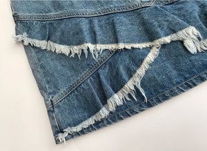 ENA PELLY Raw Edge Frill Panel Denim Skirt Size 10 BNWT $169