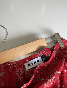 RIXO Georgia A Line Red Print Silk Midi Skirt Size L 14 12