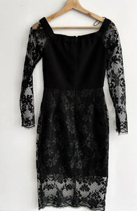 BEC & BRIDGE Black Lace Long Sleeve Midi Dress Size 8