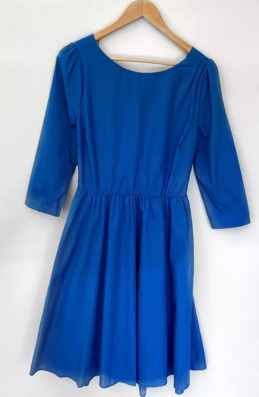 HENRY HOLLAND  Blue Bow Back A Line Cotton Dress With Pockets Size 12 BNWT