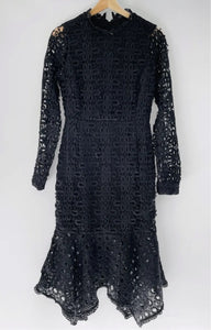 DECJUBA Black Midi Ella Lace Dress Size 8 BNWT