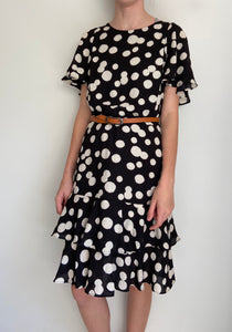 (Preloved) NICOLE MILLER stunning Polka Dot Tired Drop Waist Dress Size 4 AU 6-8
